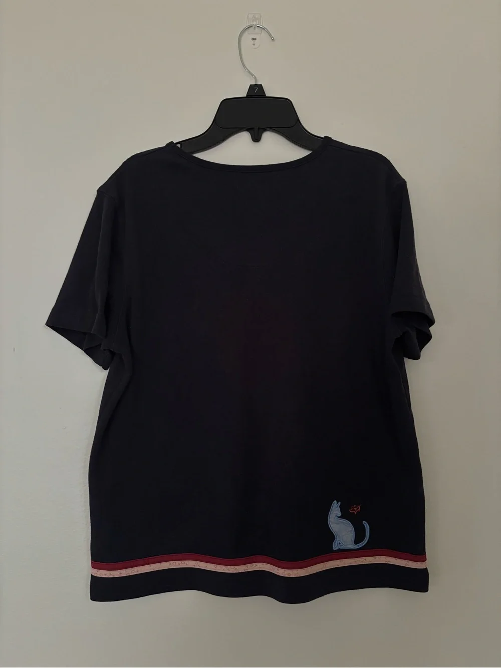 Vintage Christopher & Banks Navy Cat embroidered Tshirt Women’s Size M Grandma